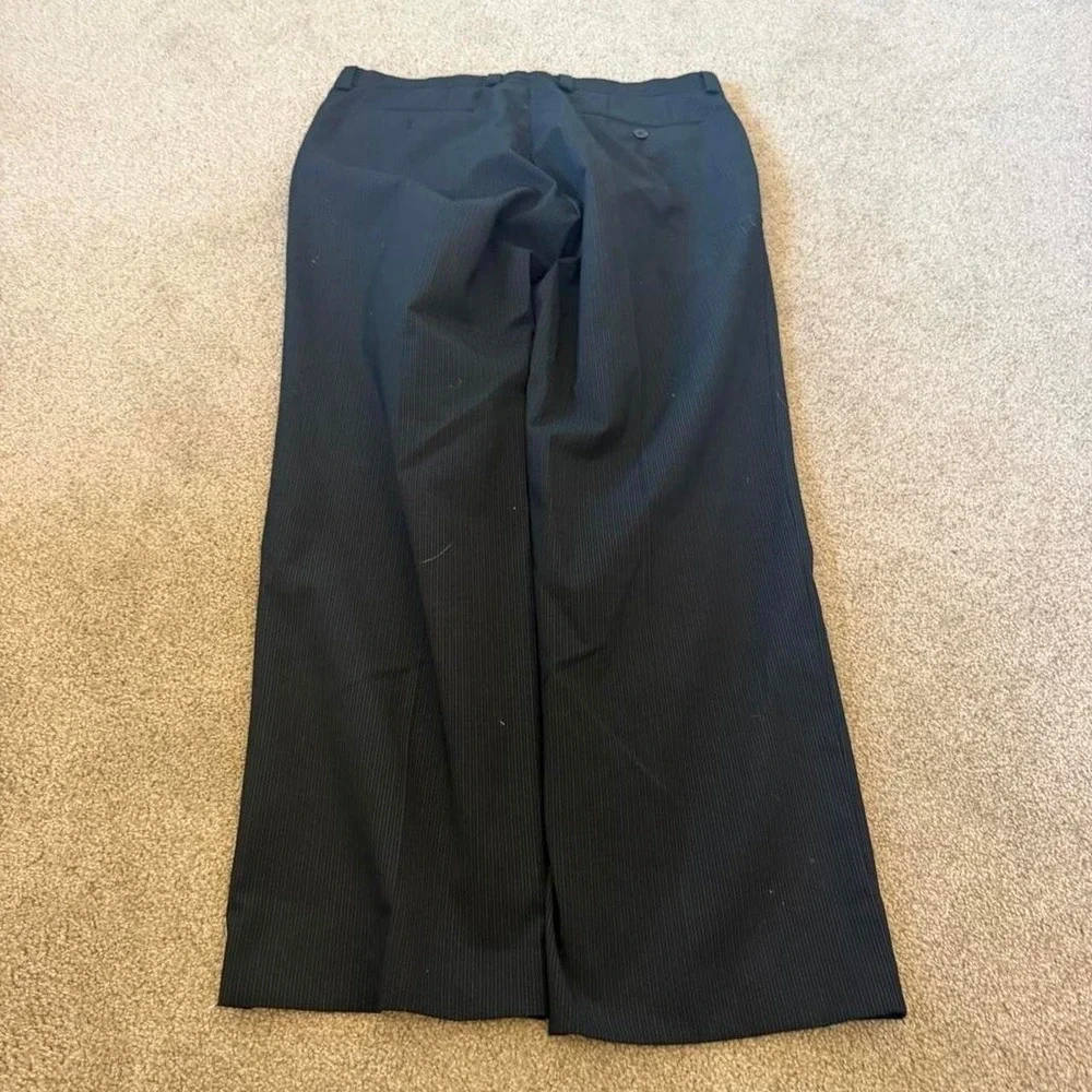 34x30 Black Pinstripe Pleated Baggy Wide Leg Dress Pants Y2K Vintage
